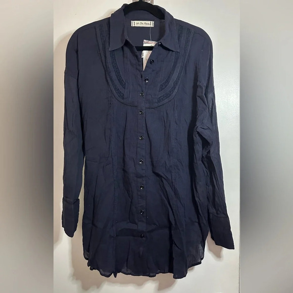 NWT Free People Midnight Navy Amore Gauze Button Down Shirt Size Small - Picture 2 of 13